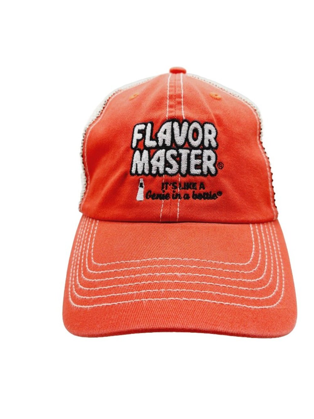 Flavormaster Hat "Its Like A Genie In A Bottle" Orange White Mesh Snapback 47'